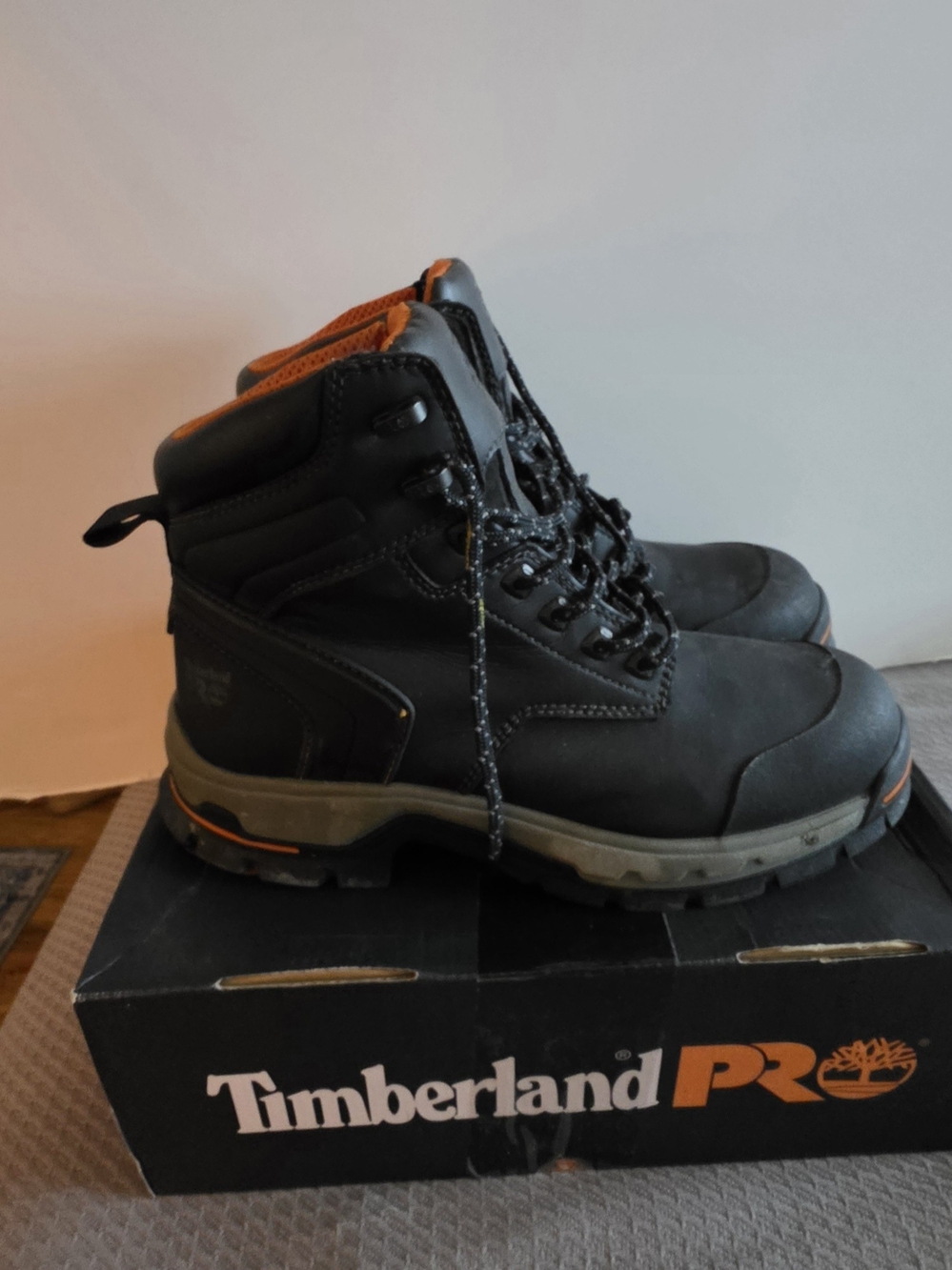 Timberland PRO Men's Black Work Boots with Orange Accents Alloy Toe Sz 11w